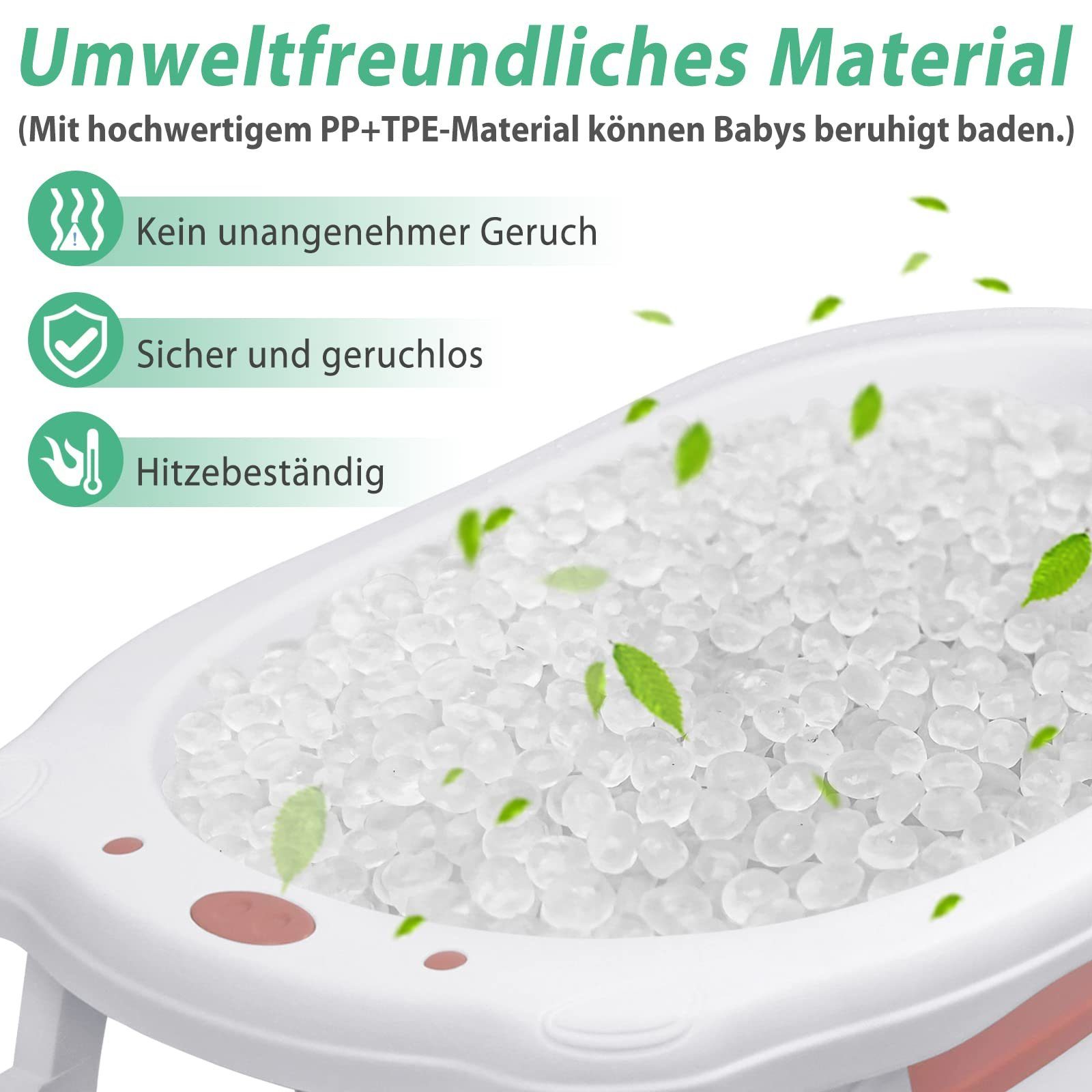 UISEBRT Babybadewanne Faltbare Babywanne Kinderbadewanne, mit Ergonomischem Badekissen
