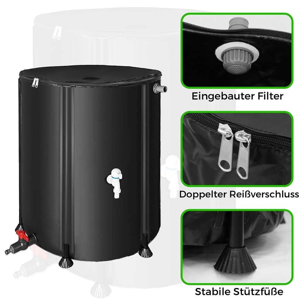 Mucola Regentonne Regenwassertonne faltbar Regenfass Wassertank Regenwassertank mit Hahn, 100 l, (Stück, Stück), inkl. 2 Meter Wasserschlauch mit Anschluss