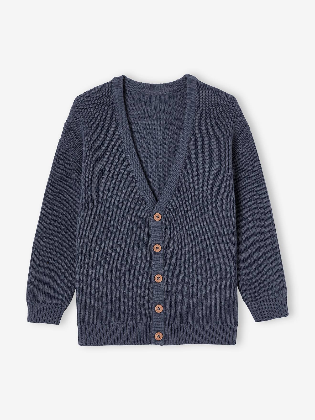 Vertbaudet Jungen Strickjacke mit V-Ausschnitt Oeko-Tex - dunkelblau