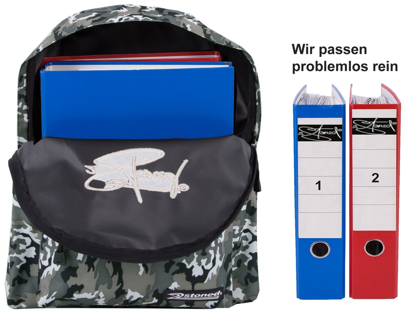 2Stoned Freizeitrucksack Sportrucksack Classic Backpack in Camouflage, mit herausnehmbaren Einlegeboden