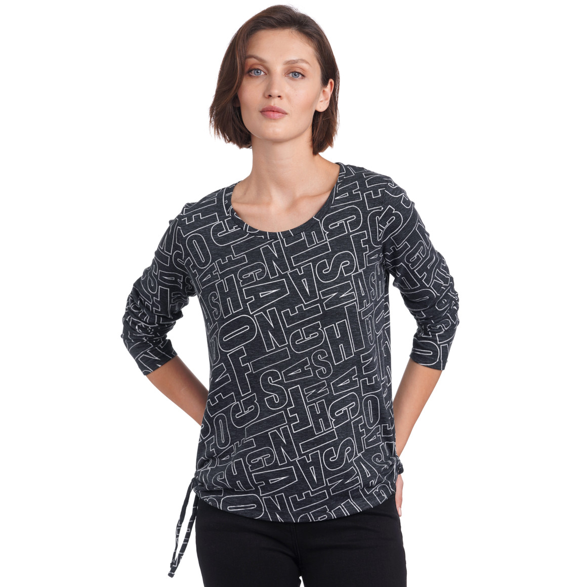 Damen Langarmshirt mit seitlichen Raffungen