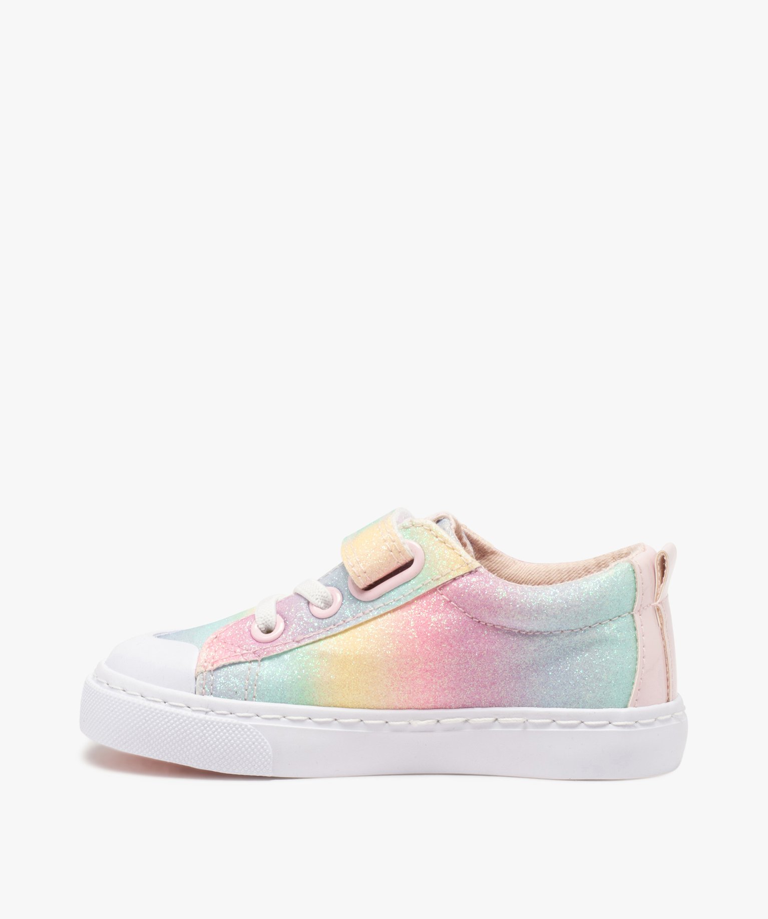 Baskets fille en toile pailletée à lacets élastiques et s... multicolore | GEMO