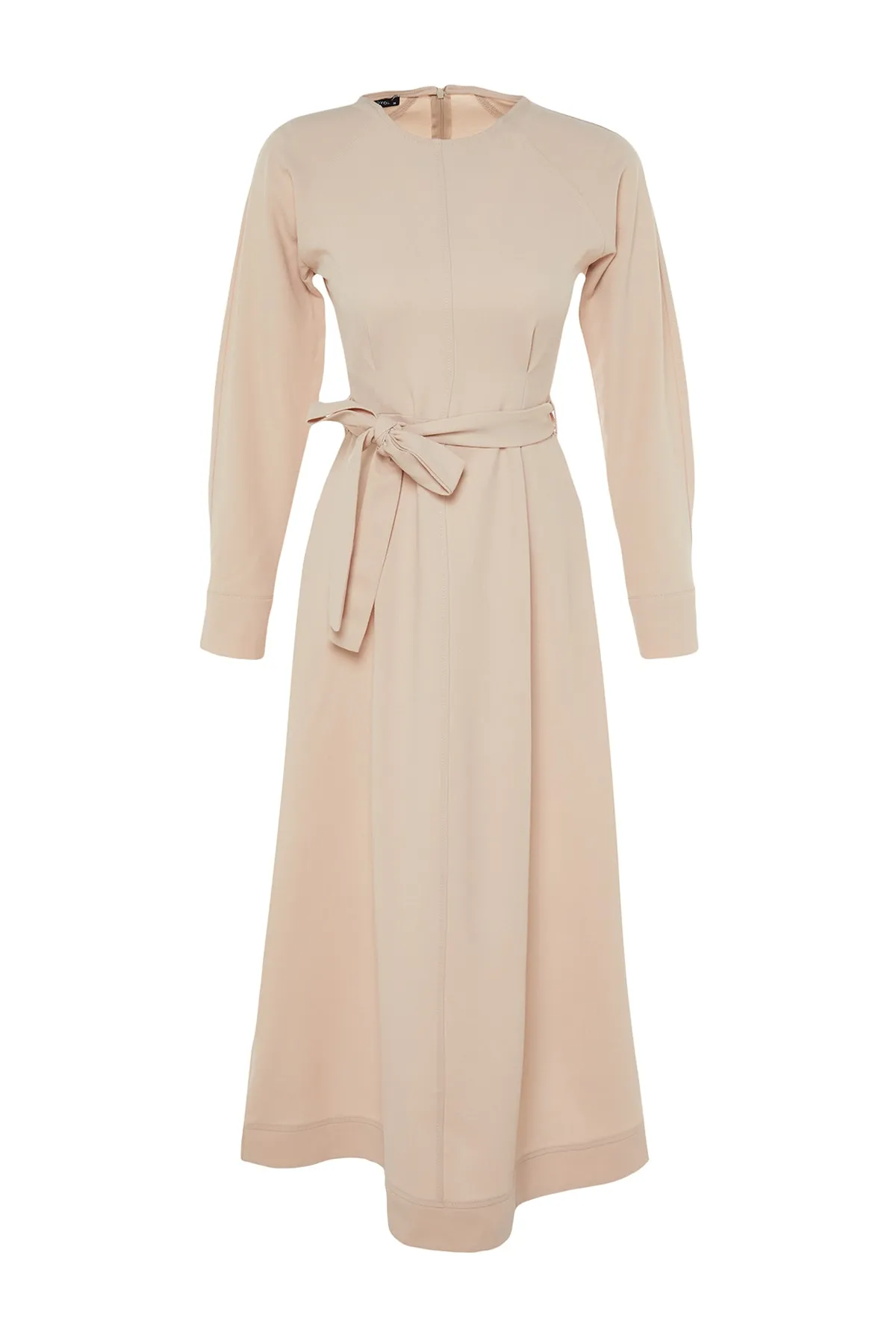 Trendyol Modest  Hellbeige gewebtes Kleid mit Gürtel und Ziernähten TCTSS23EB00144