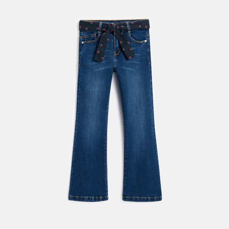 Jean flare ceinturé bleu fille