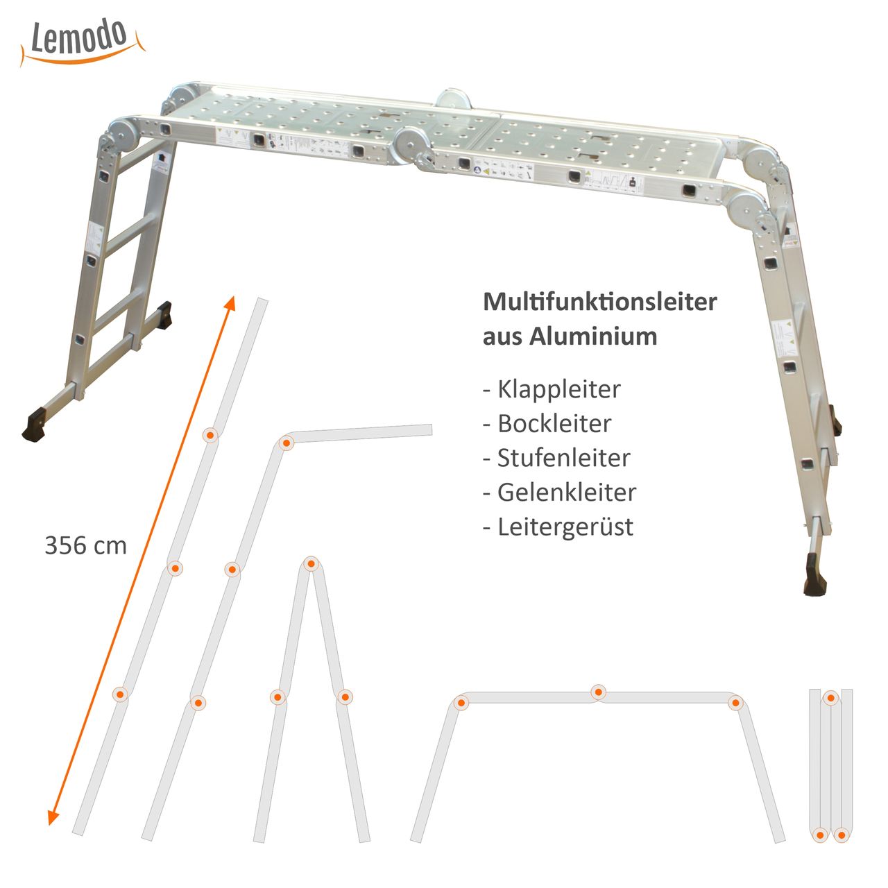 Lemodo Multifunktion Klappleiter mit Plattform