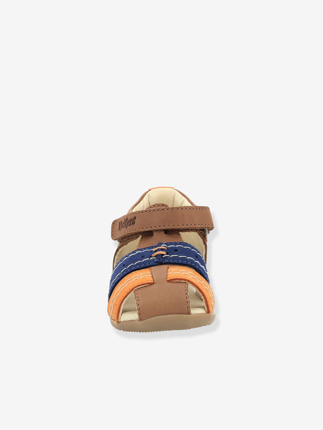 Sandales cuir bébé Bigbazar-2 Iconique Biboo KICKERS® camel orange bleu