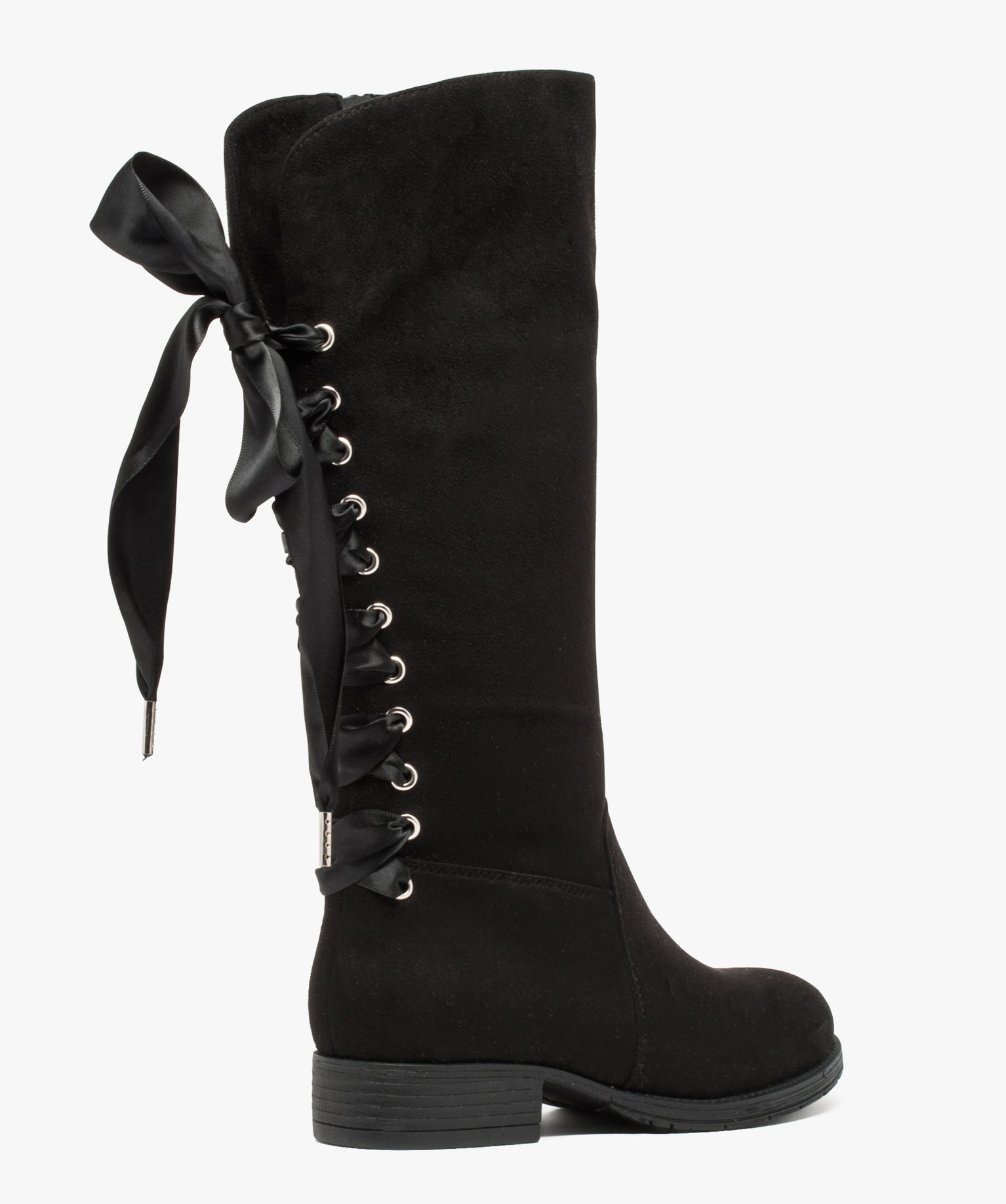 Bottes fille avec lacets rubans à l'arrière noir | GEMO