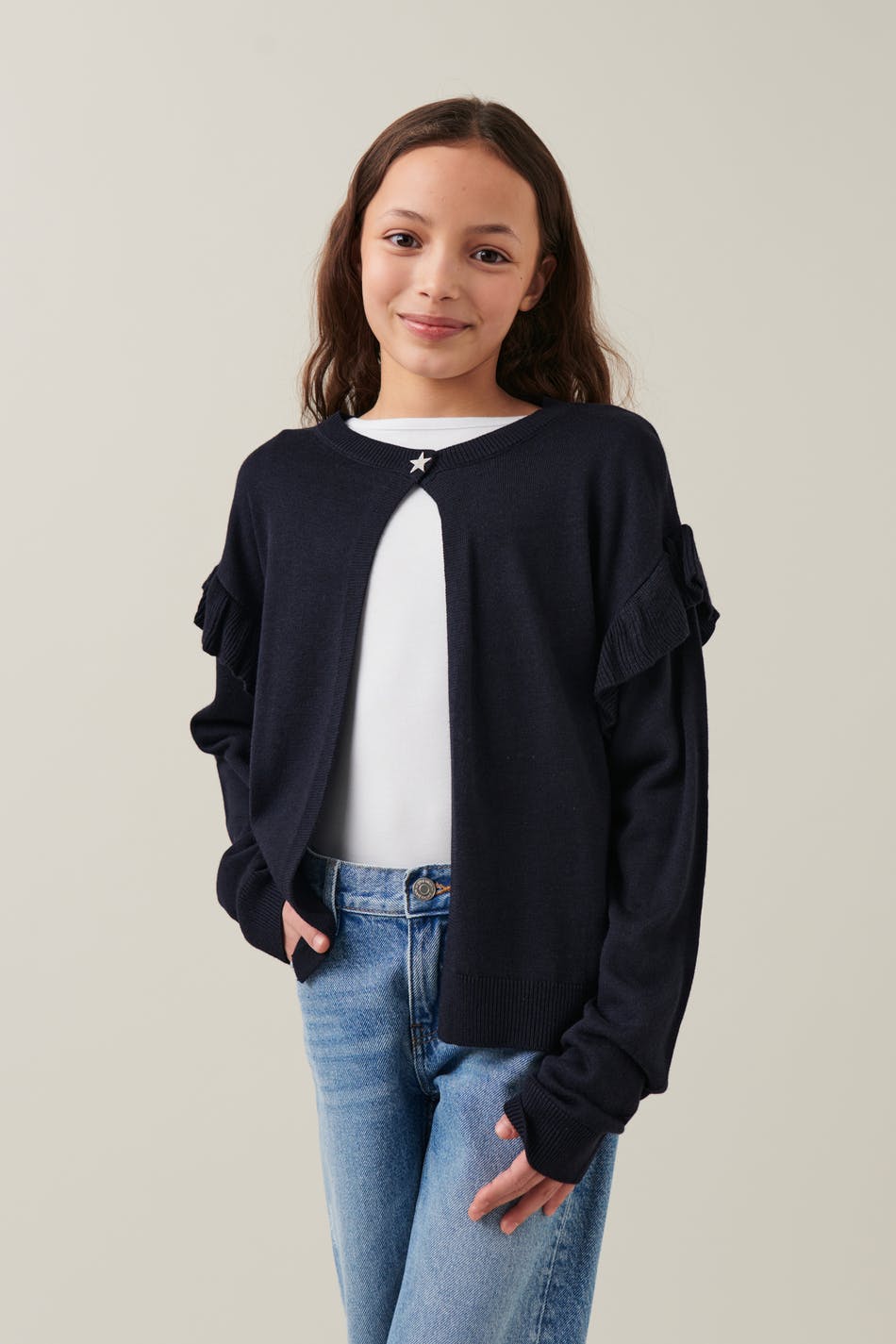 Y knitted frill cardigan