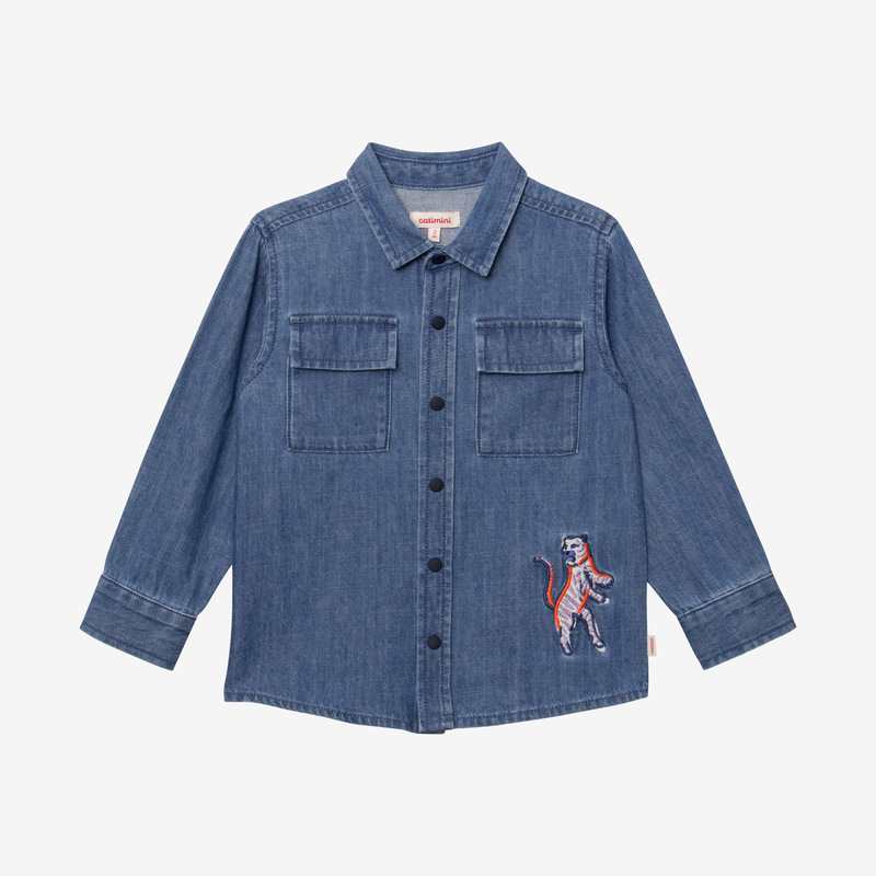 Chemise bébé garçon en jean brodée bleue Catimini