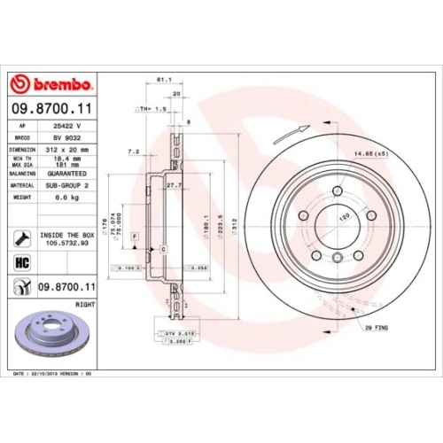 Bremsscheibe Brembo Hinterachse  1 Stück 09.8700.11 - ATU