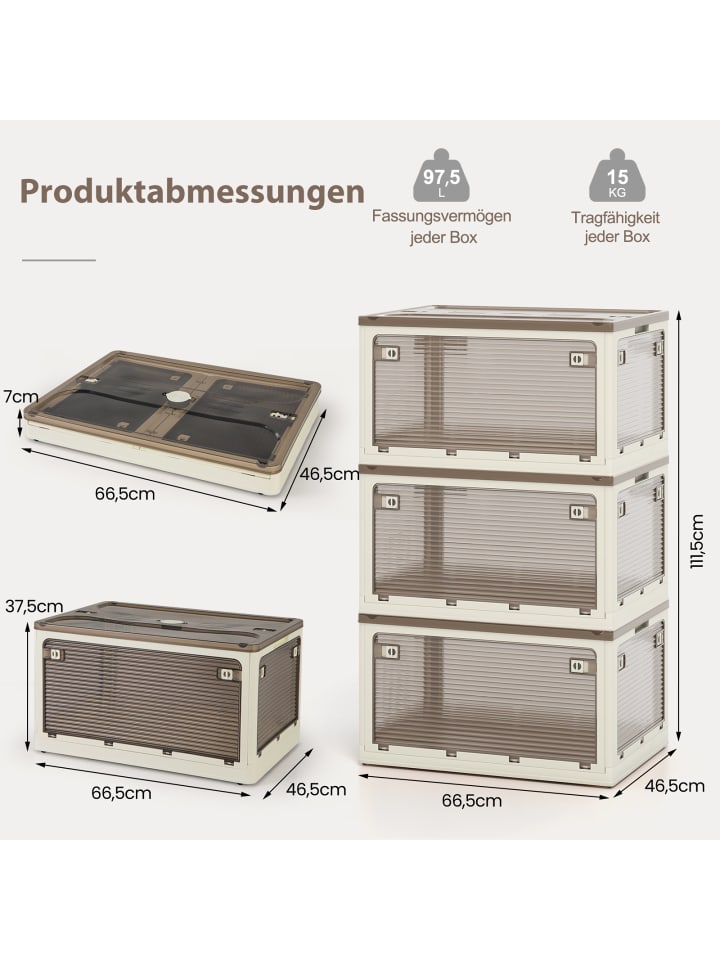 COSTWAY 98L 3er Set Aufbewahrungsbox faltbar in Beige günstig kaufen onesize