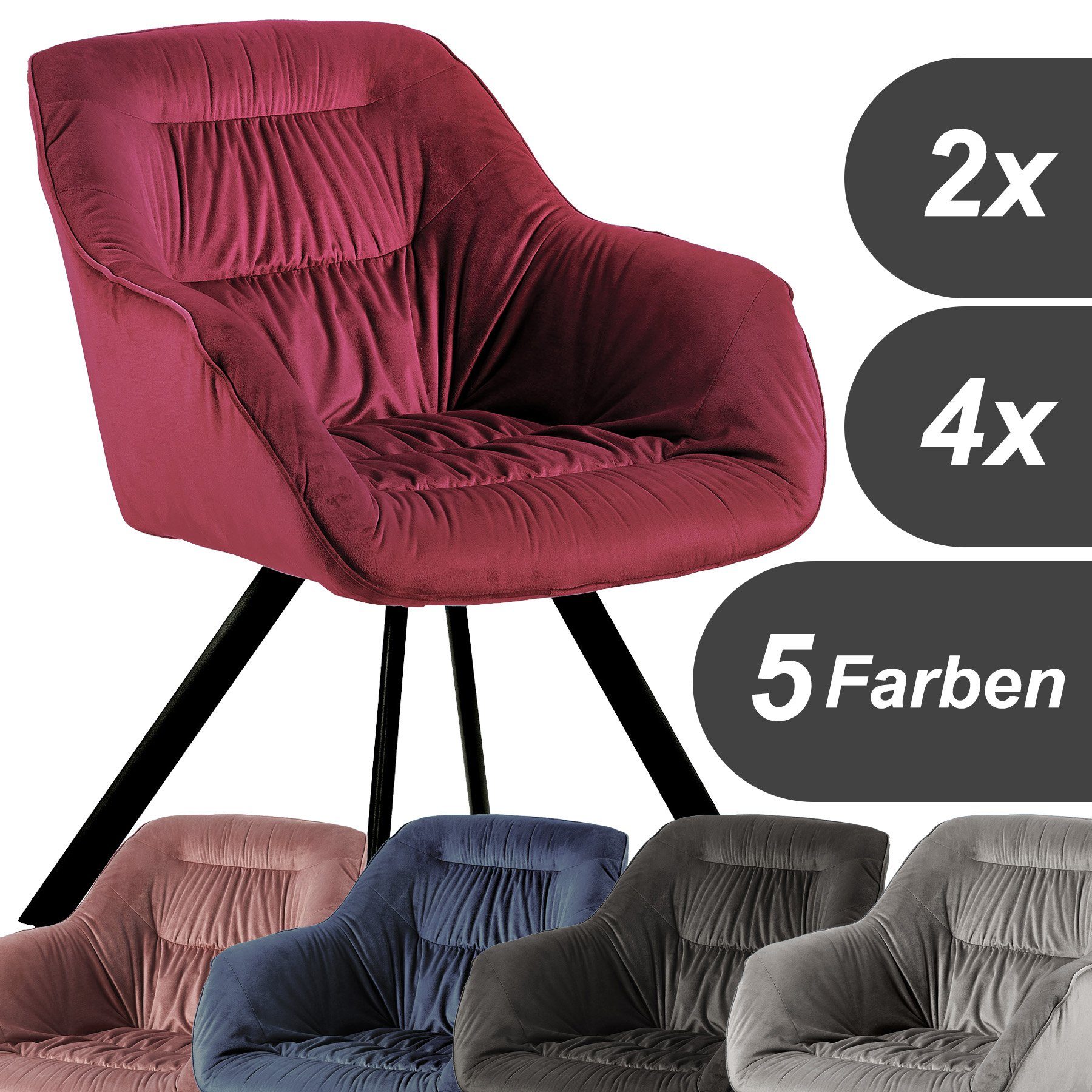 TRISENS Polsterstuhl Callie (1er oder 2er Pack, 1 St), Essstuhl mit abgestepptem Samtbezug Polstersessel in Velvetoptik