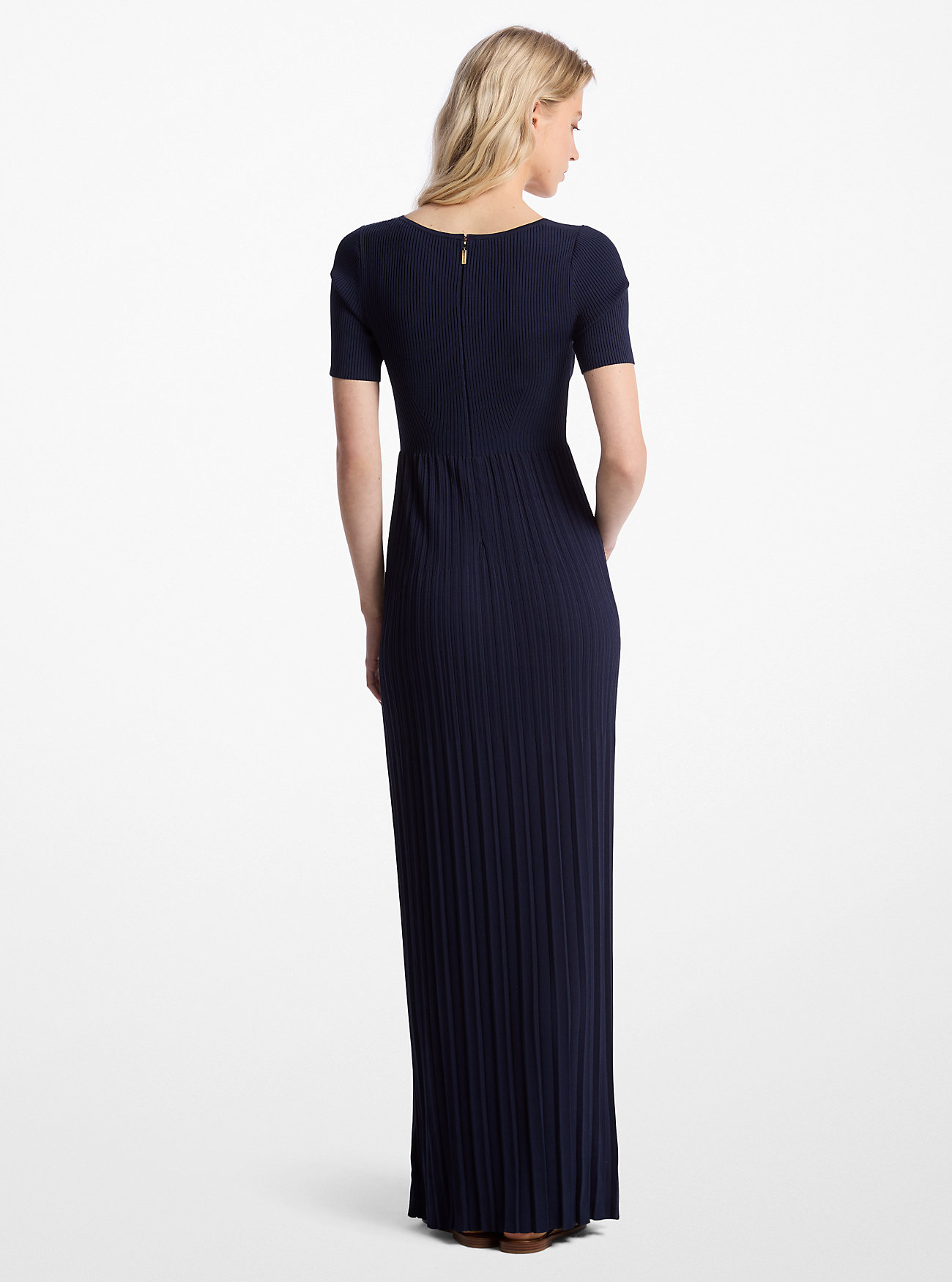 Ribbet Stretch Strikket Midikjole - MIDNIGHTBLUE