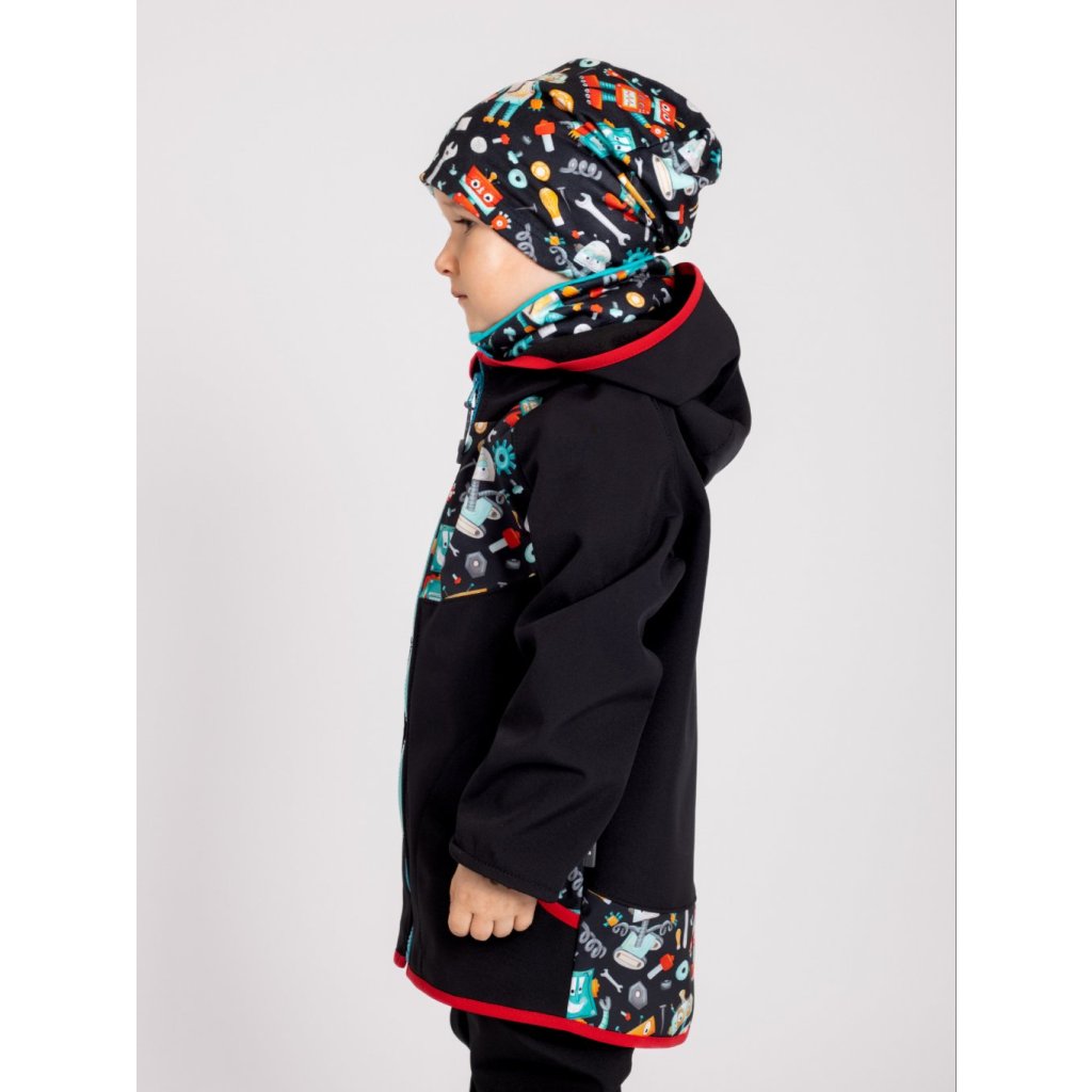Unuo Kinder-Softshelljacke mit Fleece Roboter Schwarz