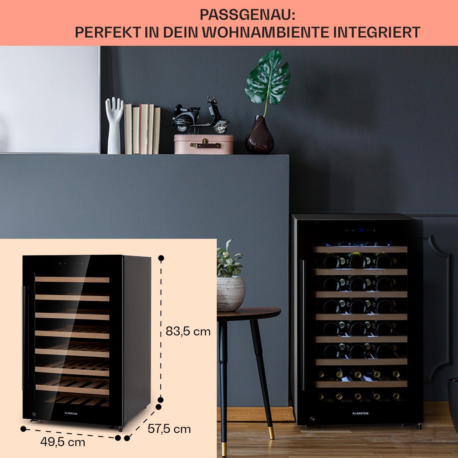Klarstein Weinkühlschrank Barossa 50 Uno, für 52 Standardflaschen á 0,75l,Wein Flaschenkühlschrank Weintemperierschrank Weinschrank Kühlschrank
