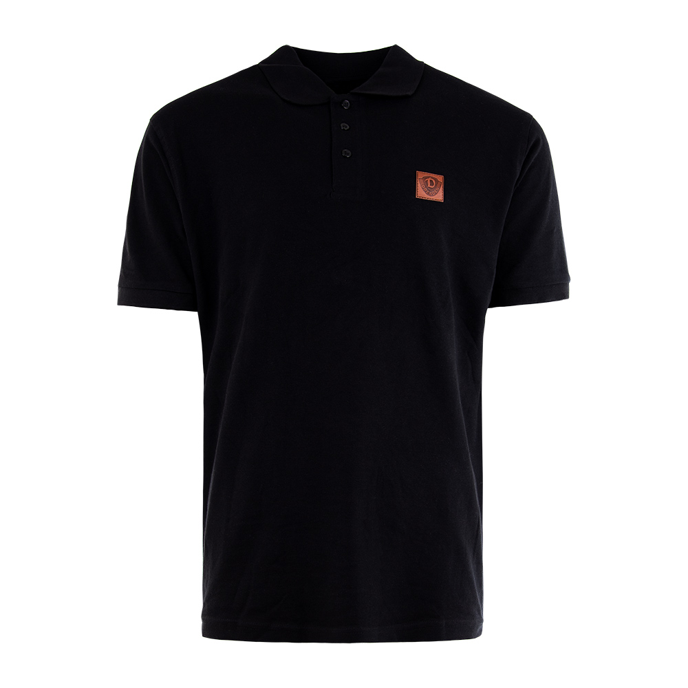 Poloshirt Lederpatch schwarz