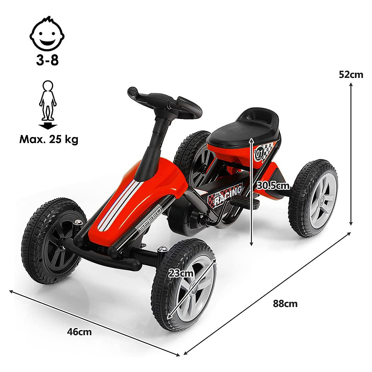 Go-Kart mit Pedalen Fahrzeug Tretauto mit 4 Rädern