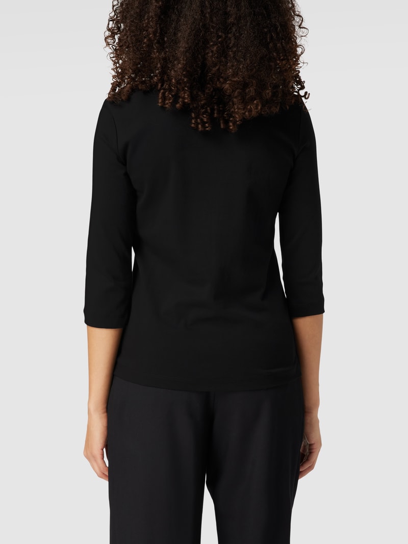 T-Shirt mit 3/4-Arm und dekorativen Knöpfen in schwarz
