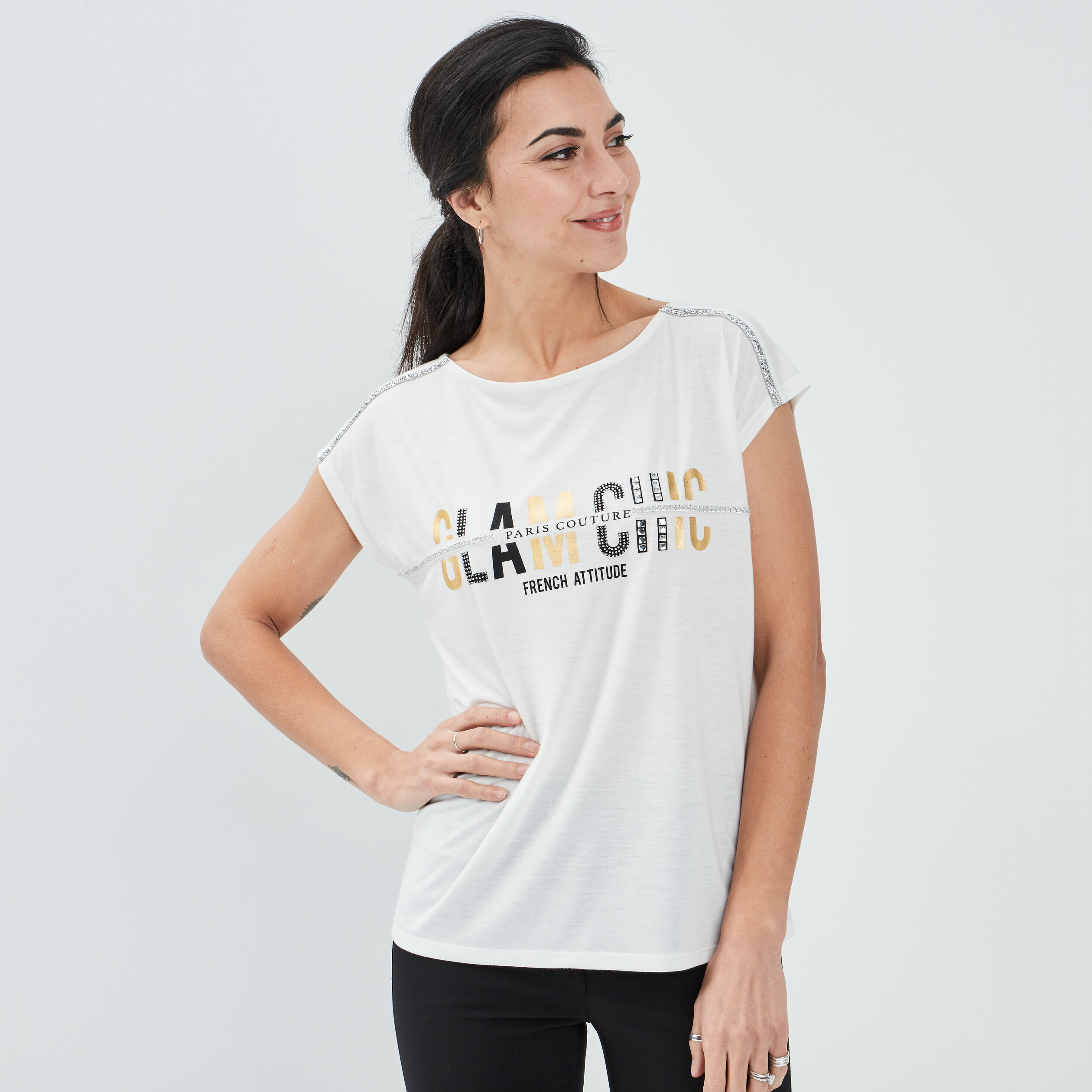 T-shirt manches courtes ivoire femme | La Halle