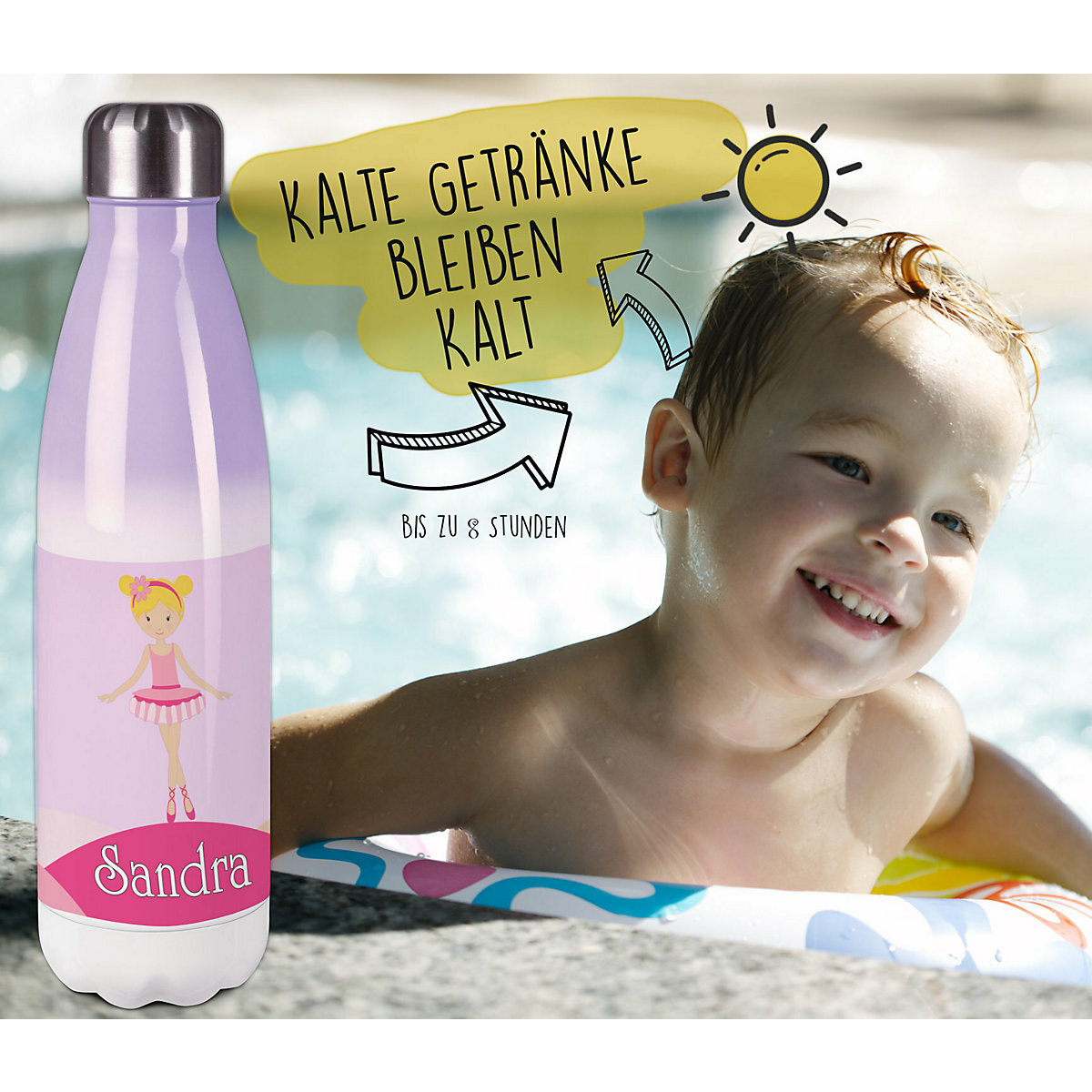 Edelstahl Kinder Thermoflasche / Trinkflasche bunt Balerina Spülmaschinenfest, Auslaufsicher, Bruchfest, Doppelwandig, Für Heißgetränke geeignet, Mit Deckel, Isoliert