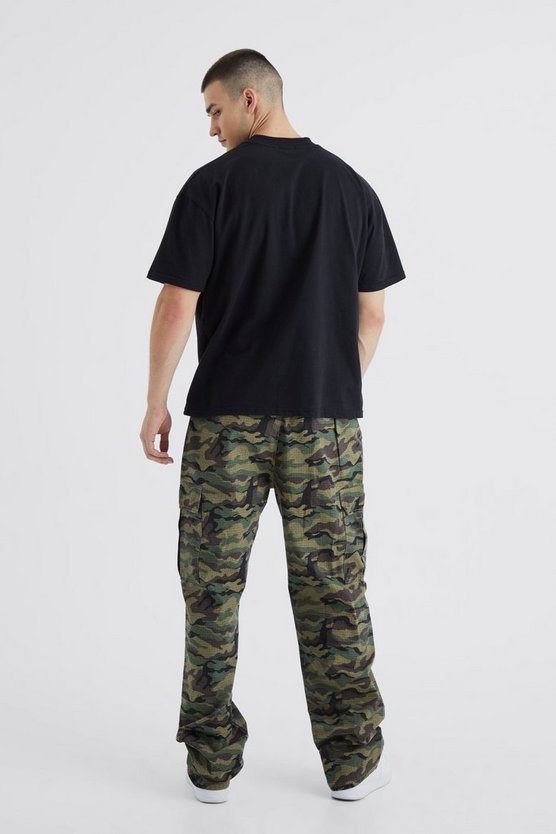 Tall lockere Ripstop Camouflage Cargo-Hose mit Schnür-Detail