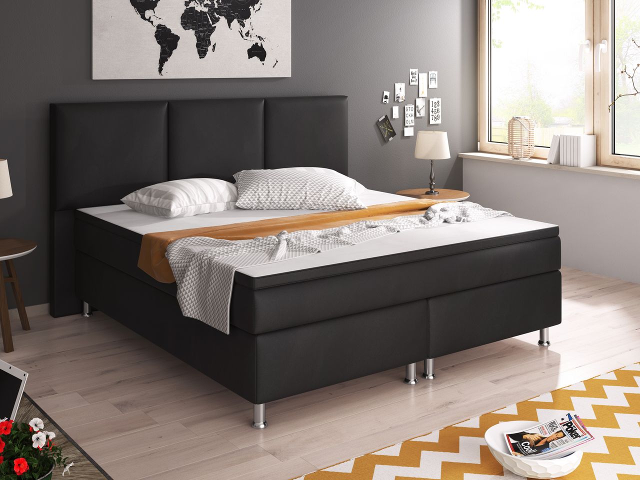 IHG Boxspringbett Oslo 180x200 cm Kunstleder Schwarz