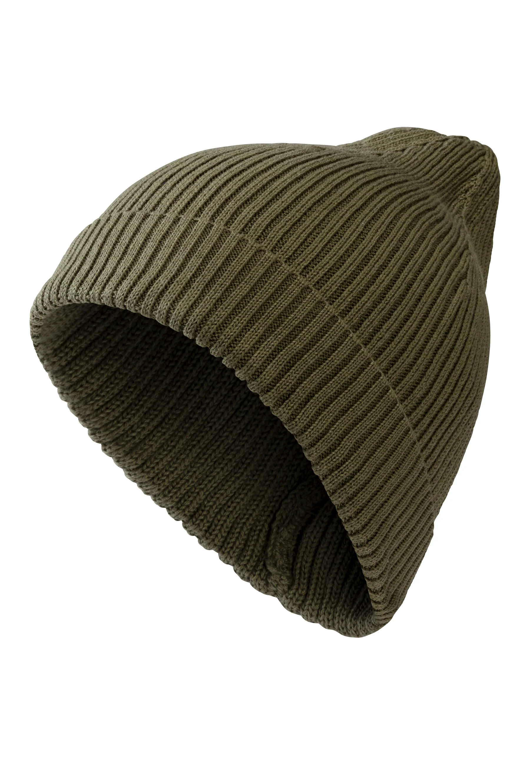 Strickmütze GOTS Uni im Rippenmuster mit Umschlag