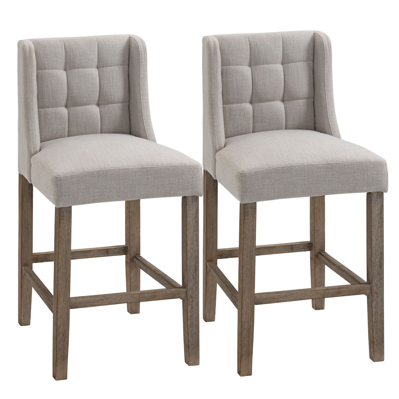 HOMCOM 2er-Set Barhocker moderne Küchenstühle Bistrohocker Barstühle für Küche mit Rückenlehne Tresenhocker Leinen-Touch Gummiholz Beige 47 x 50 x 101 cm