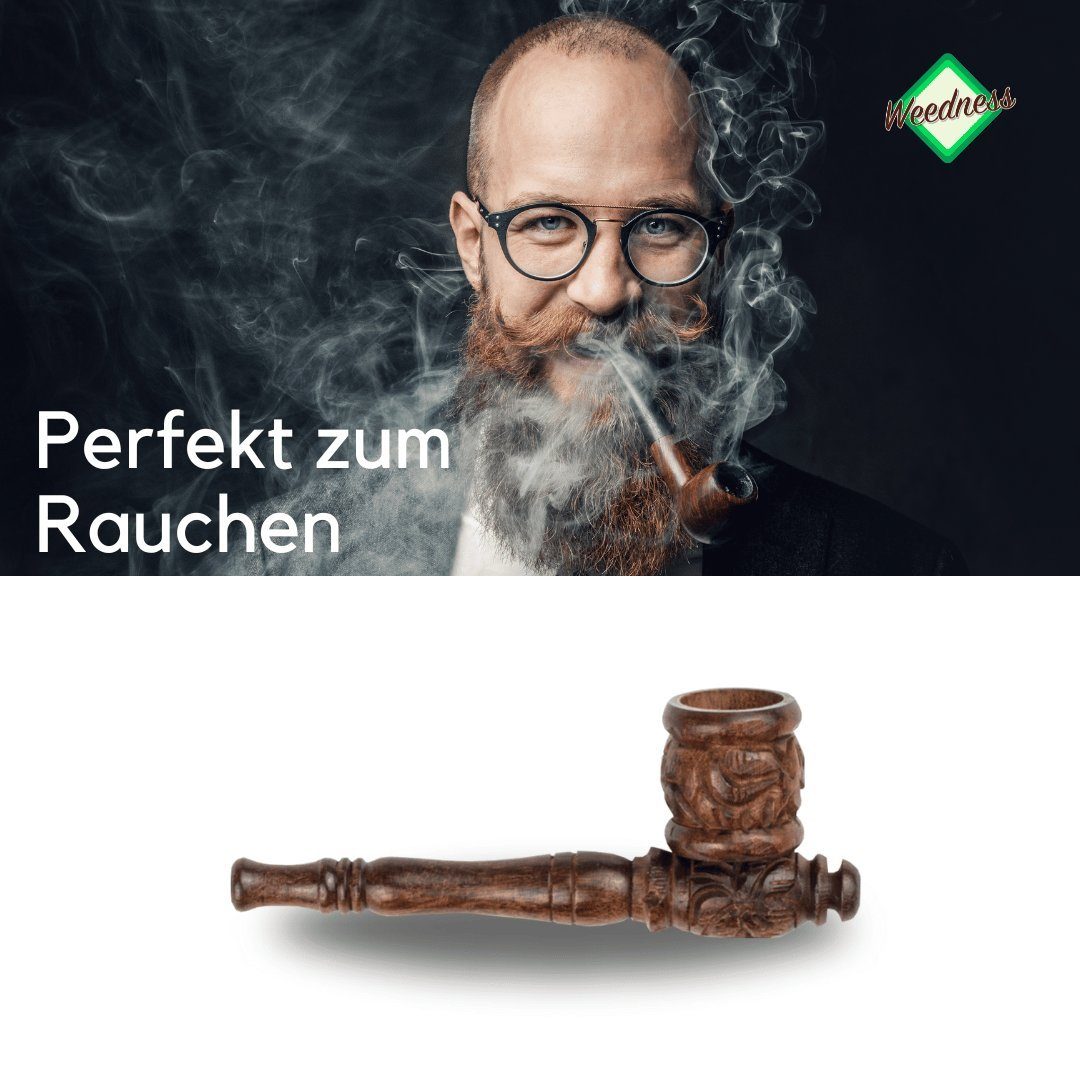 Weedness Handpfeife Holz-Pfeife 10 cm aus Ebenholz handgeschnitzt Tabak Pipe