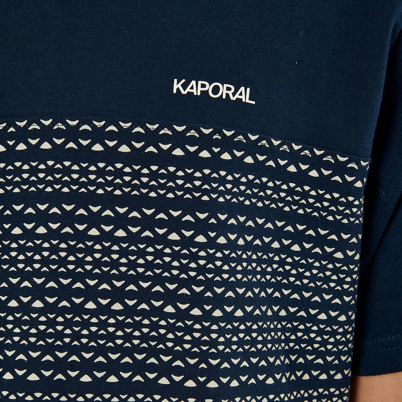 TEBA   T-shirt bleu marine et ecru homme 100% coton