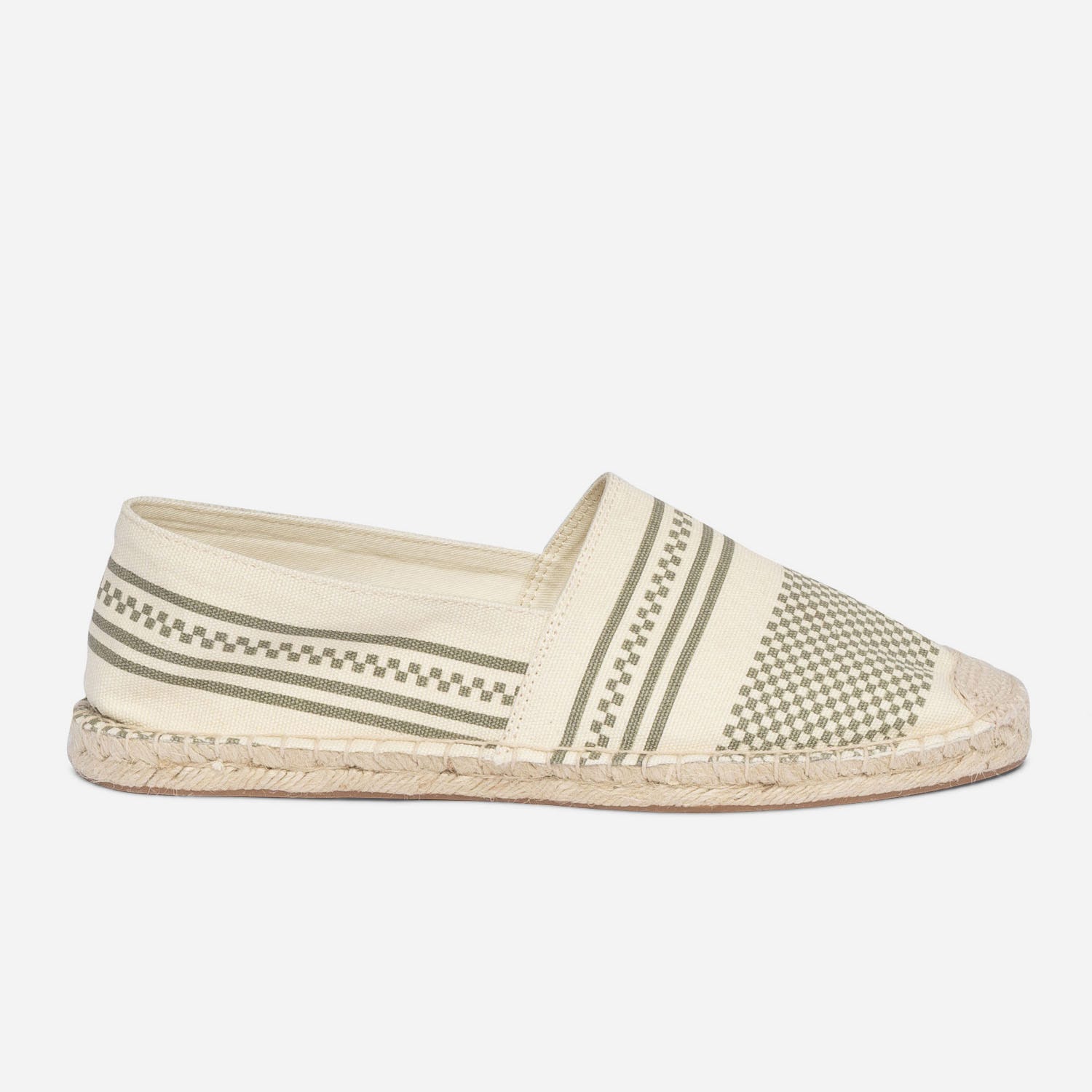 Espadrille écrue en toile à motif graphique kaki