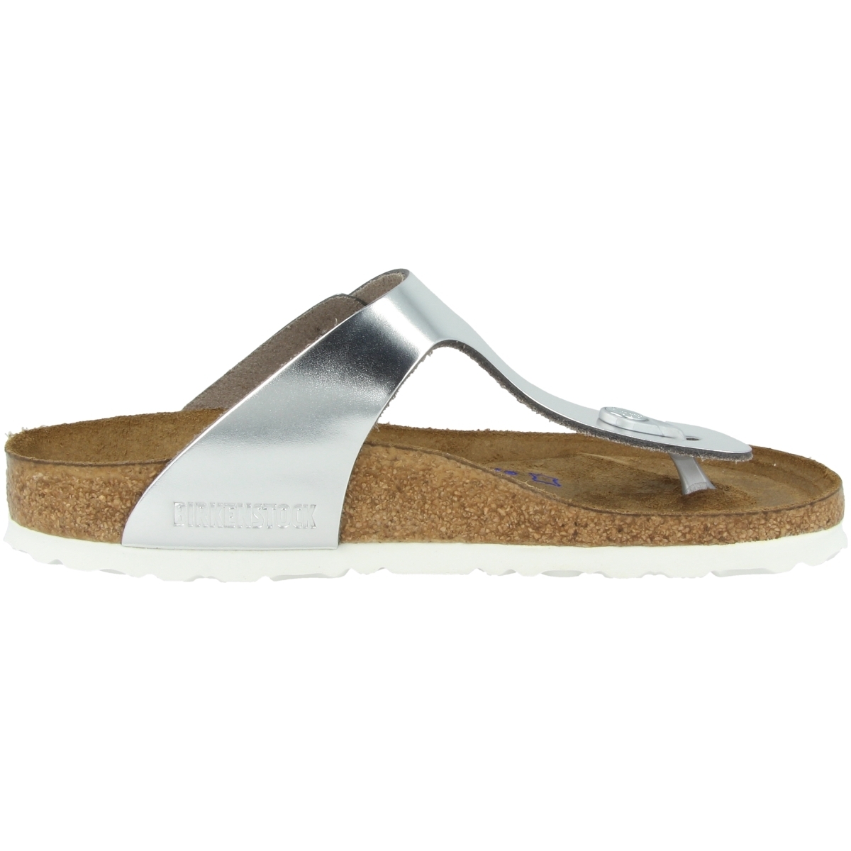 Birkenstock Gizeh SFB Glattleder Weichbettung Schmal Zehensandale silber