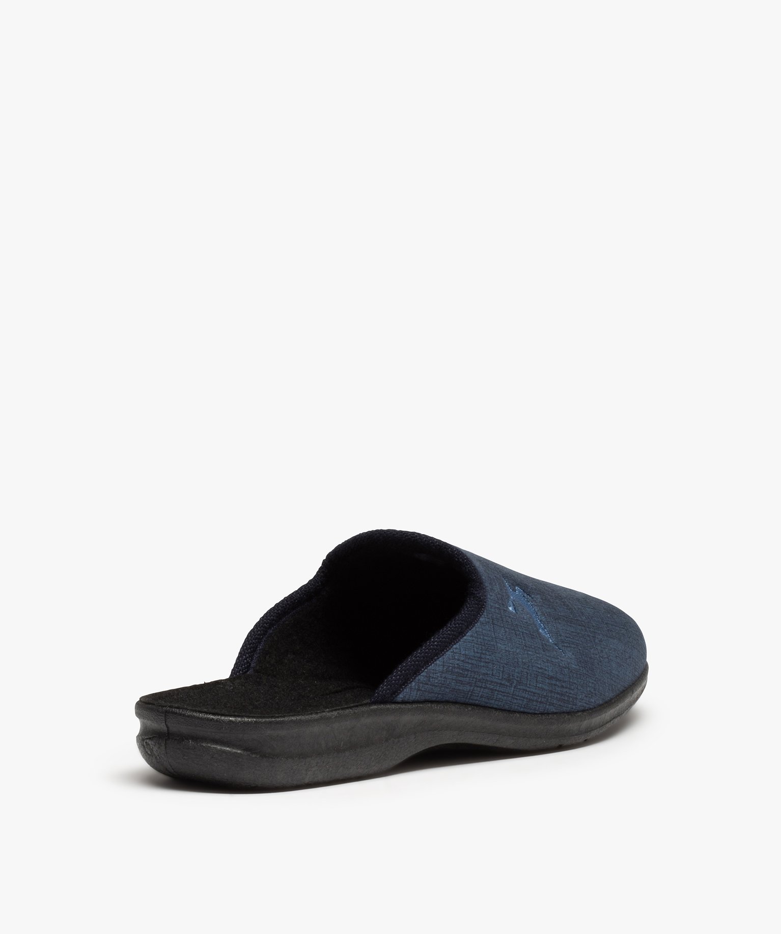 Chaussons mules en velours ras avec broderie homme bleu | GEMO