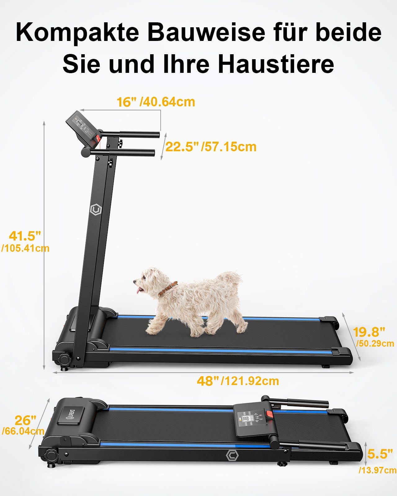 OKWISH Laufband Profi Elektrisches Laufband Fitness Treadmill Sports Zuhause 1-10 km/h (Trainingspfade klappbar und kompakt verstaubar, Halterung für Handy und Pad, mit 12 Programs, UREVO), Walking pad für Zu hause