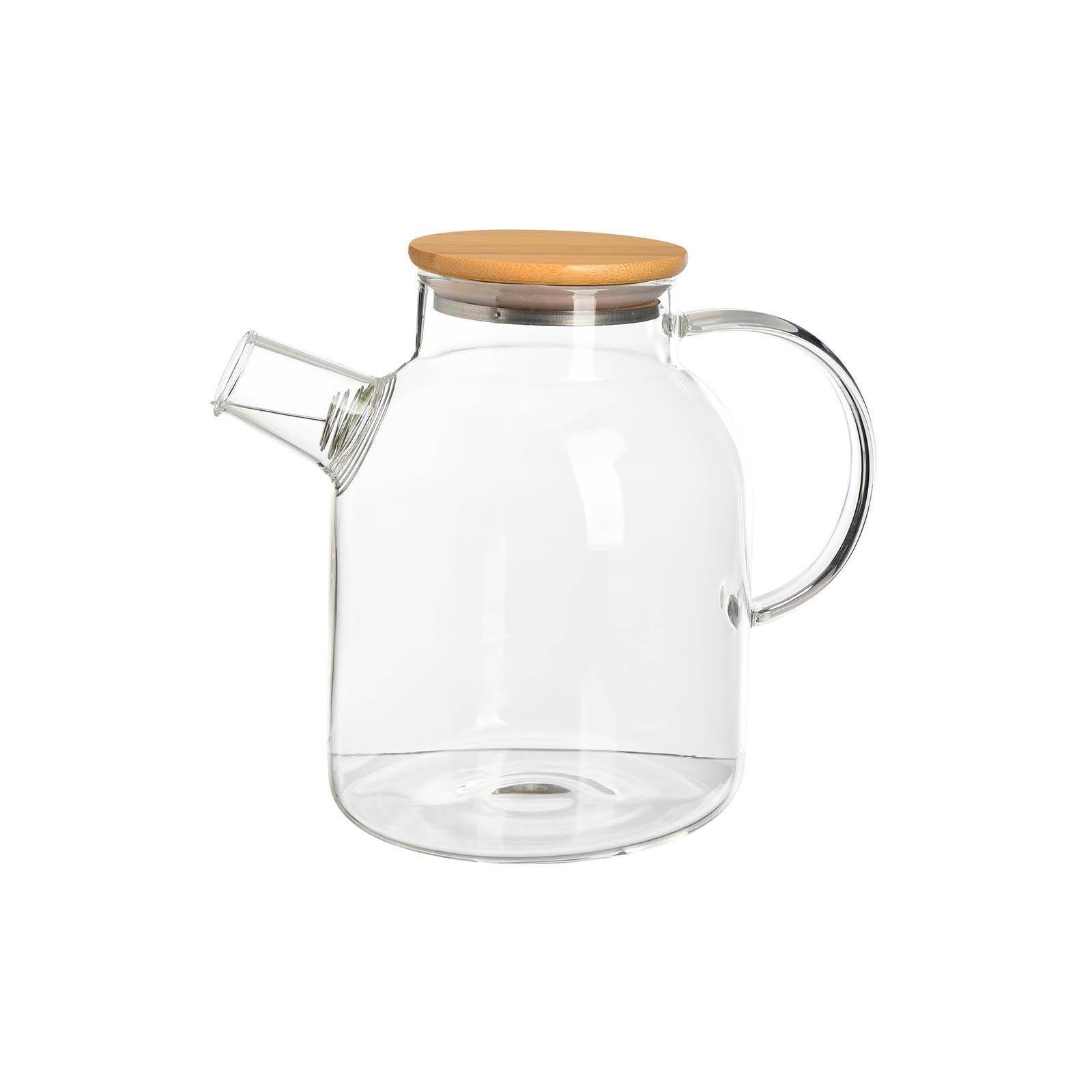 Depot Espressokocher Teekanne mit Bambus-Deckel, aus Bambusholz, Glas, Fassungsvermögen: 1600 Milliliter