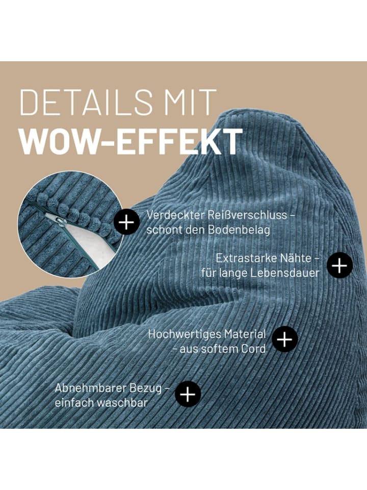 Lumaland LUMALAND Sitzsack GIANT aus der Cord-Reihe, 135 x 100 cm - Bezug soft & waschbar günstig kaufen onesize