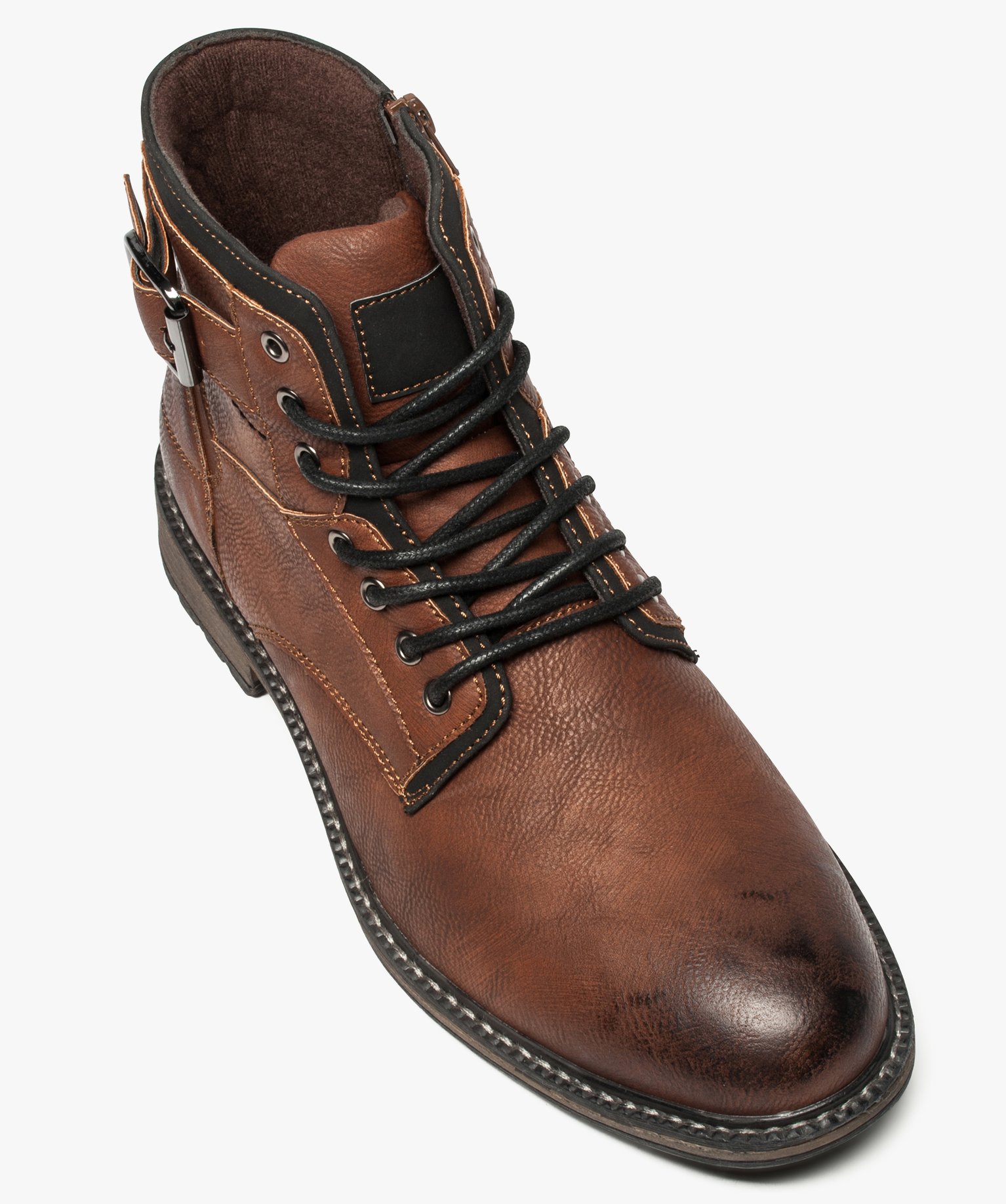 Boots homme unis zippés avec lacets et boucle décorative camel | GEMO