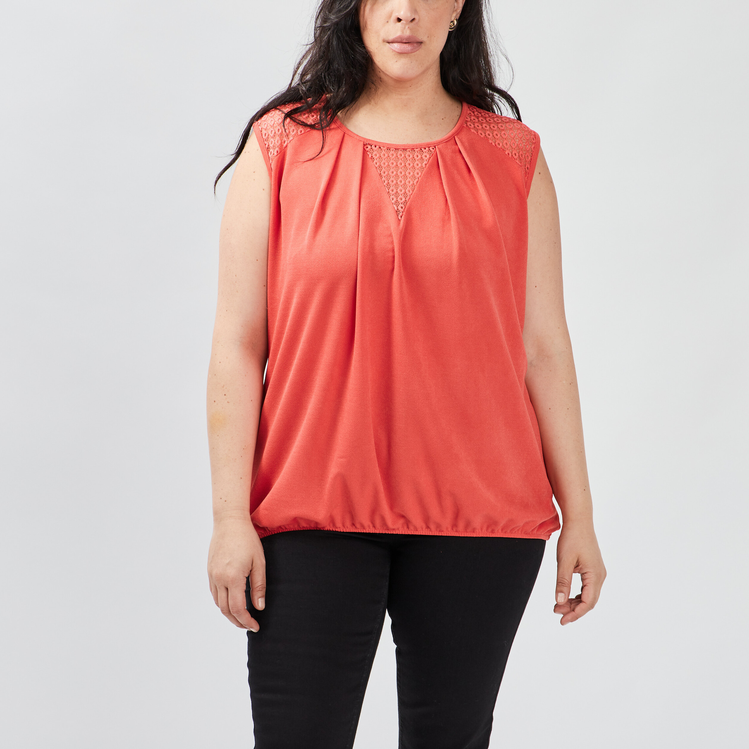 Débardeur empiècement dentelle orange corail femme grande taille | La Halle