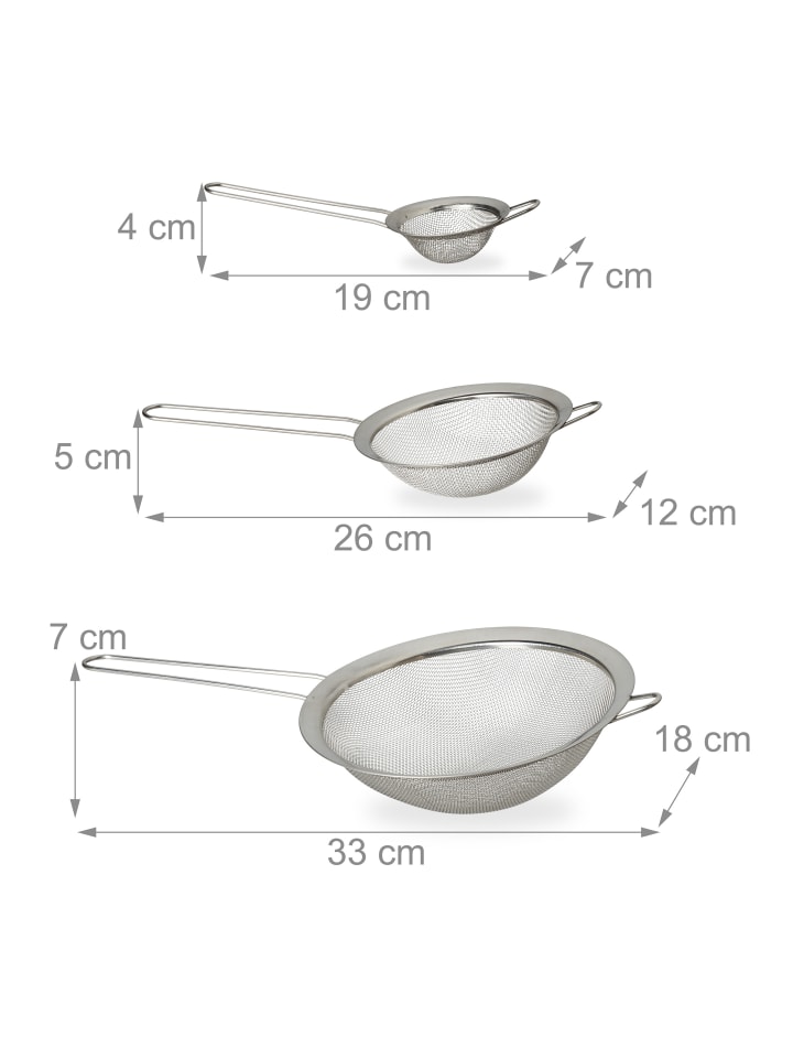 relaxdays 3x Küchensieb in Silber günstig kaufen onesize