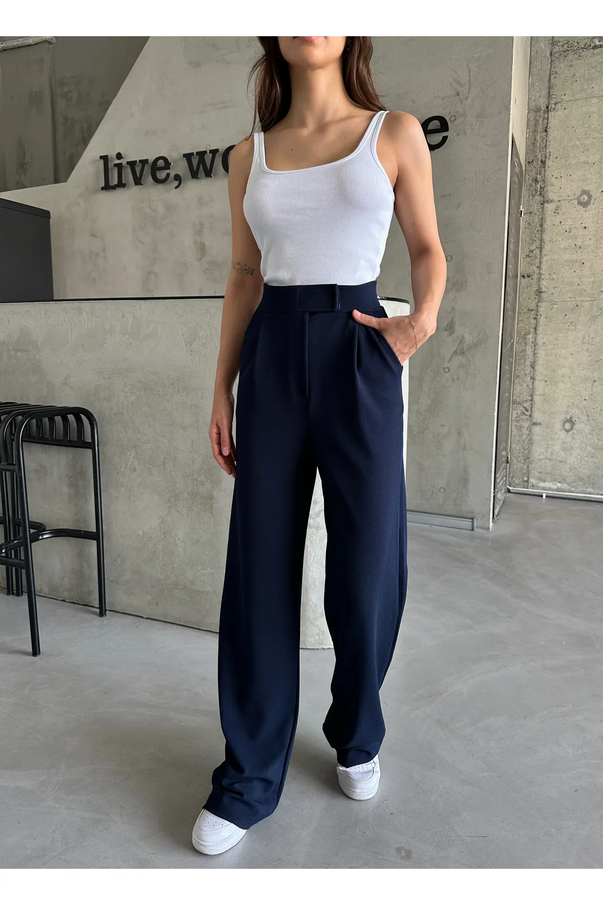 Laluvia  Parla Damen-Palazzohose aus Lycra mit Klettverschluss in Marineblau