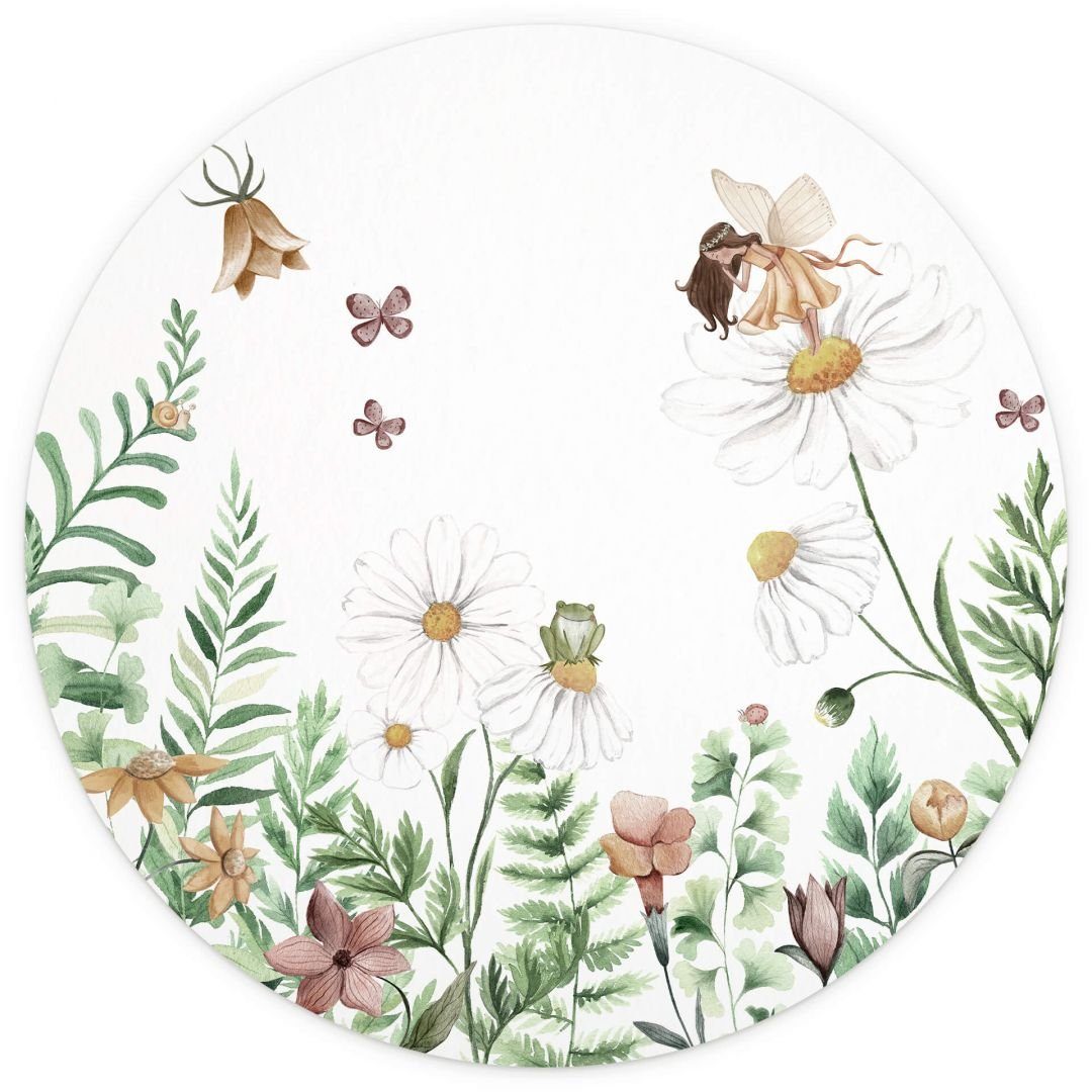 K&L Wall Art Fototapete Fototapete Baby Kinderzimmer Blumen Elfe Blumenwiese Vliestapete rund, große Kinder Motivtapete
