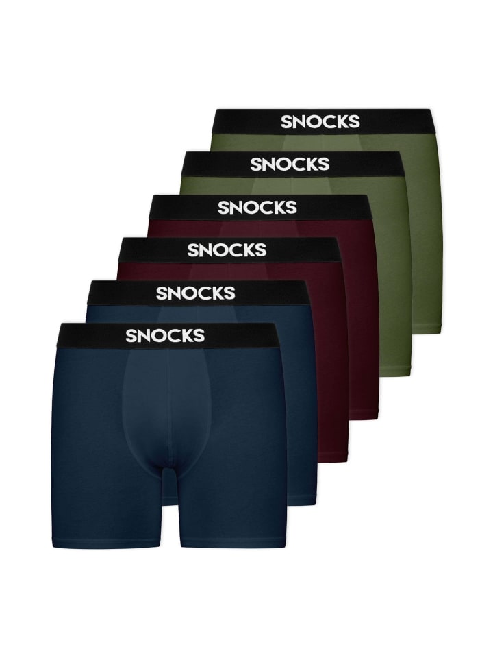 SNOCKS Lange Boxershorts 6 Stück in Mix (Rot/Olive/Blau) günstig kaufen
