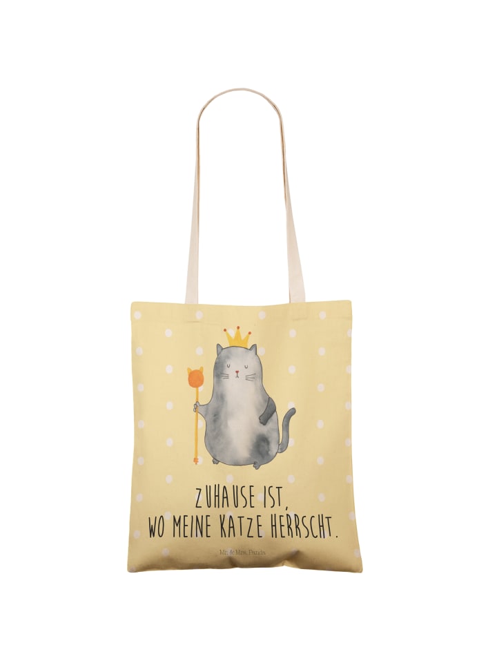 Mr. & Mrs. Panda Einkaufstasche Katze König mit Spruch in Gelb Pastell günstig kaufen onesize