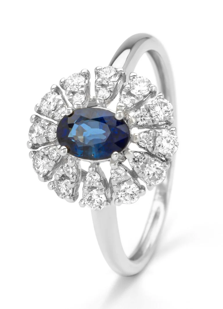 Diamond Point  Witgouden ring, 0.64 ct blauwe saffier, Majestic