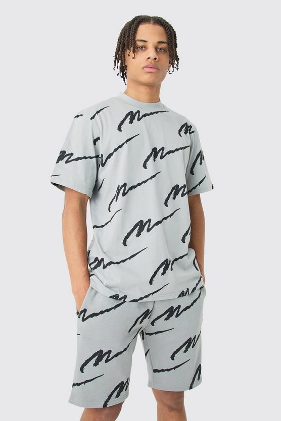 Man Signature Slim-Fit Shorts-Set mit Print