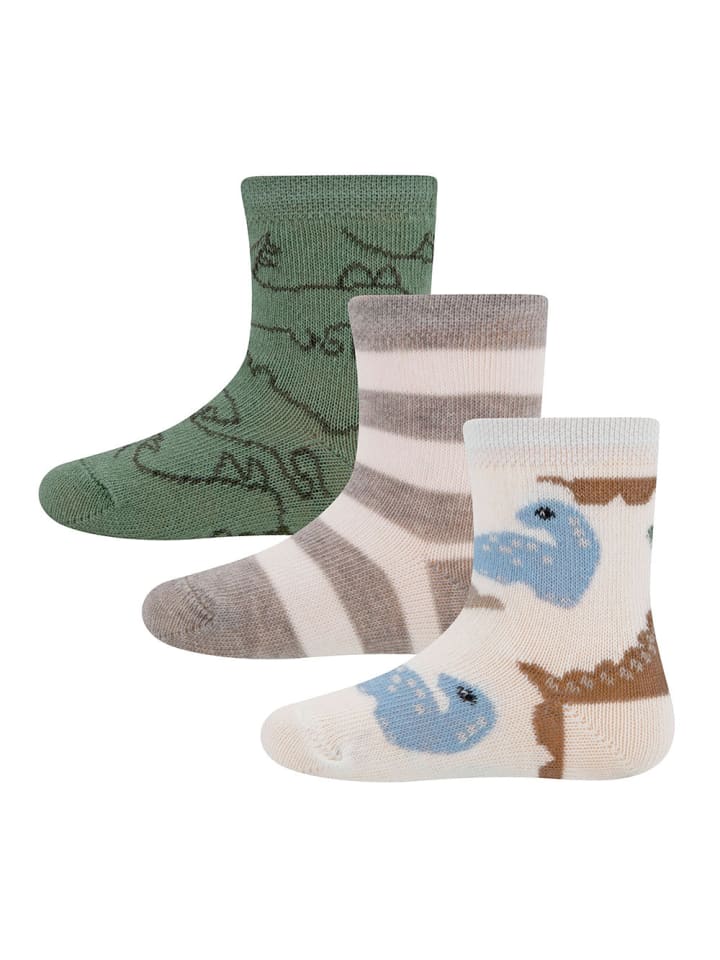 ewers 2er-Set Socken 3er Pack Dino/Ringel in latte-schattenspiel-dunkel bei günstig kaufen