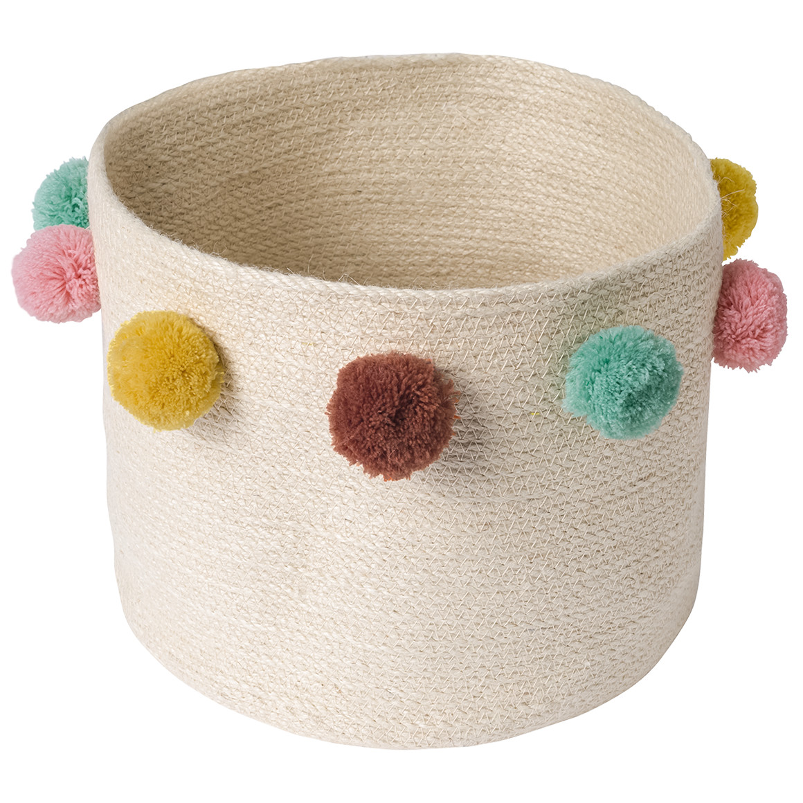 Aufbewahrungskorb mit bunten Pompons