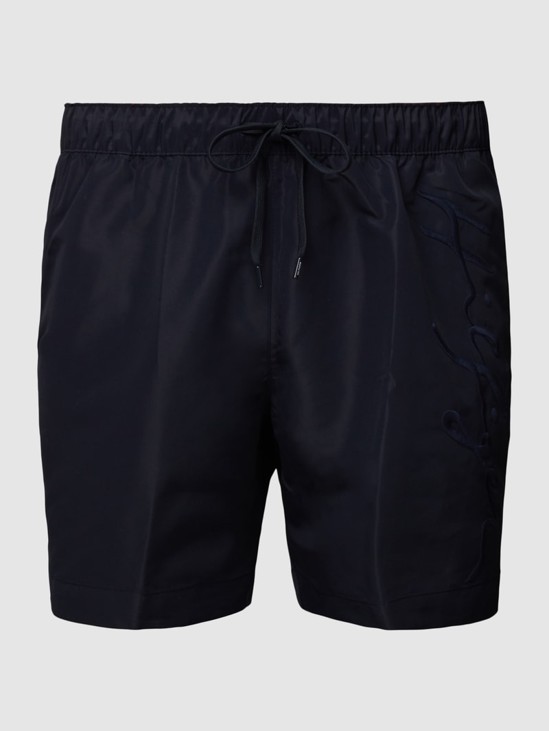 PLUS SIZE Badehose mit Label-Details Modell 'Drawstring' in marineblau