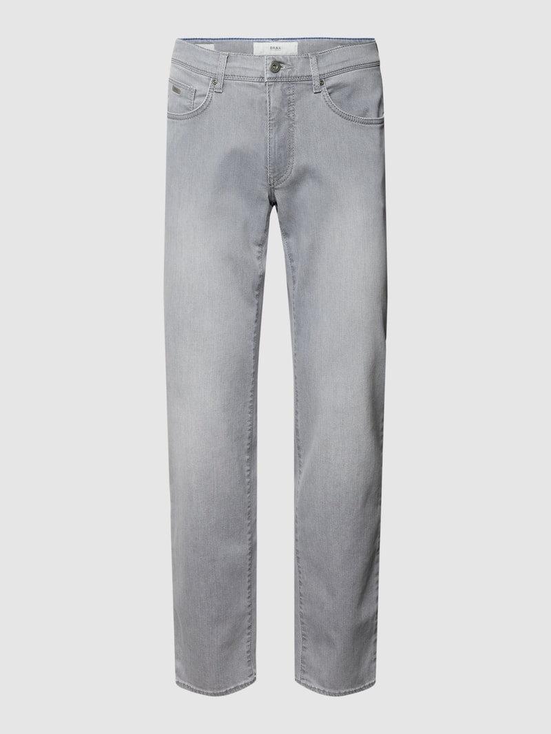 Straight Fit Jeans mit Label-Patch Modell 'Cadiz' in hellgrau
