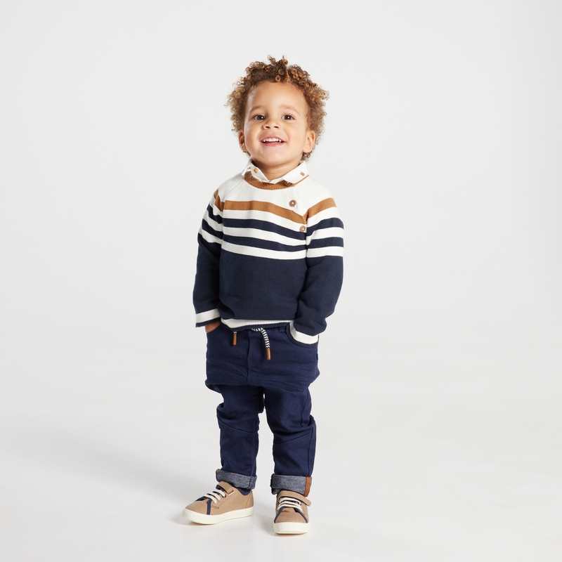 Pull tricot maille rayée bleu bébé garçon